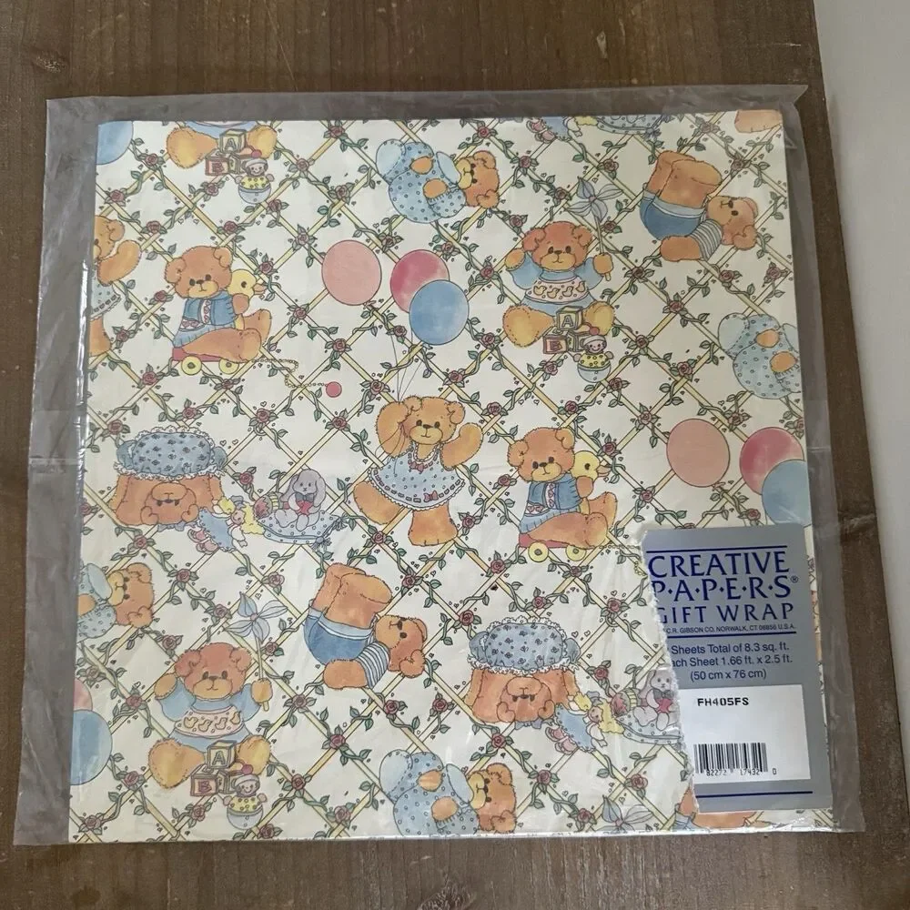 Creative Papers Vintage Gift Wrap Wrapping Paper Denim Bears NOS